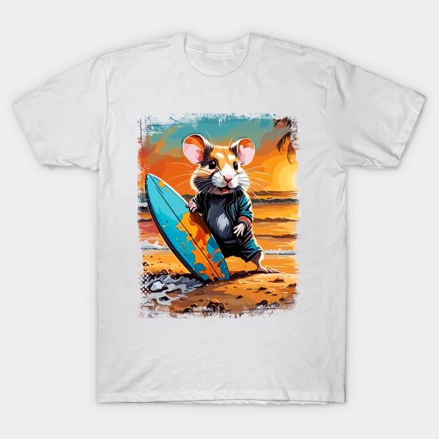 Hamster Surfing Cute Colorful Comic Illustration T-Shirt by Naumovski